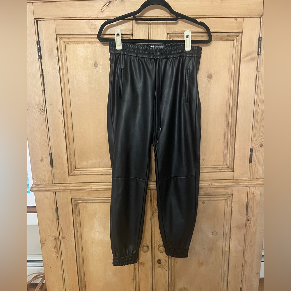 Anthropologie Black Faux Leather Jogger Pants